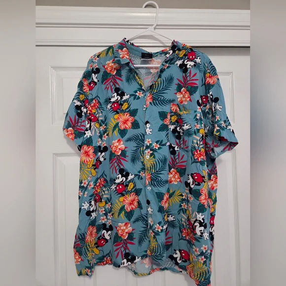 Disney Tropical Blue Mickey Mouse Men's Shirt - Picture 1 of 2